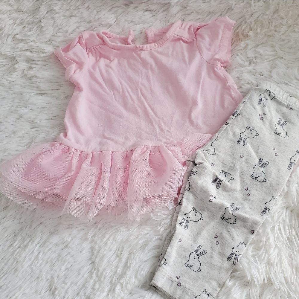 Carter's Baby Girl's Size 6M Pink Tutu Shirt with Gray Rabbit Pants